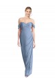 Best Soft Chiffon Off the Shoulder Sleeveless Low Back Dusty Blue Long Semi Formal Evening Dress Canada