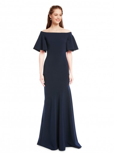 Best Stretch Crepe Off the Shoulder Short Sleeves Long Evening Dress Canada