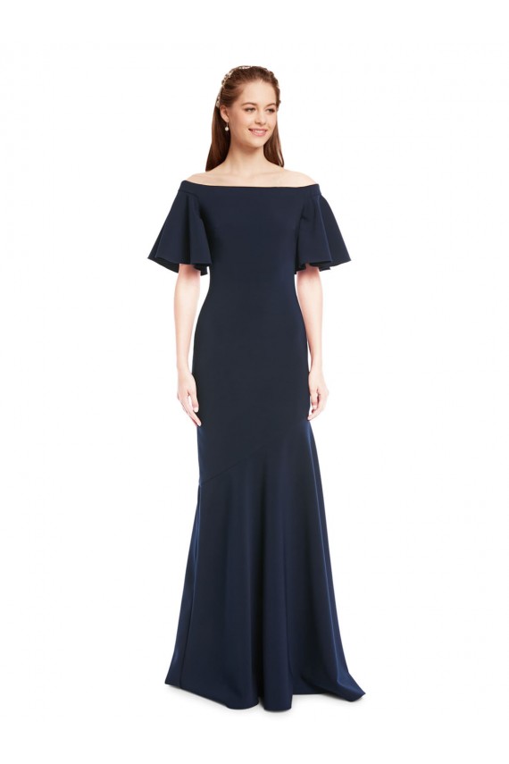 Best Stretch Crepe Off the Shoulder Short Sleeves Long Evening Dress Canada