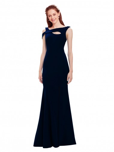 Best Stretch Crepe Off the Shoulder Sleeveless Dark Navy Long Formal Evening Dress Canada