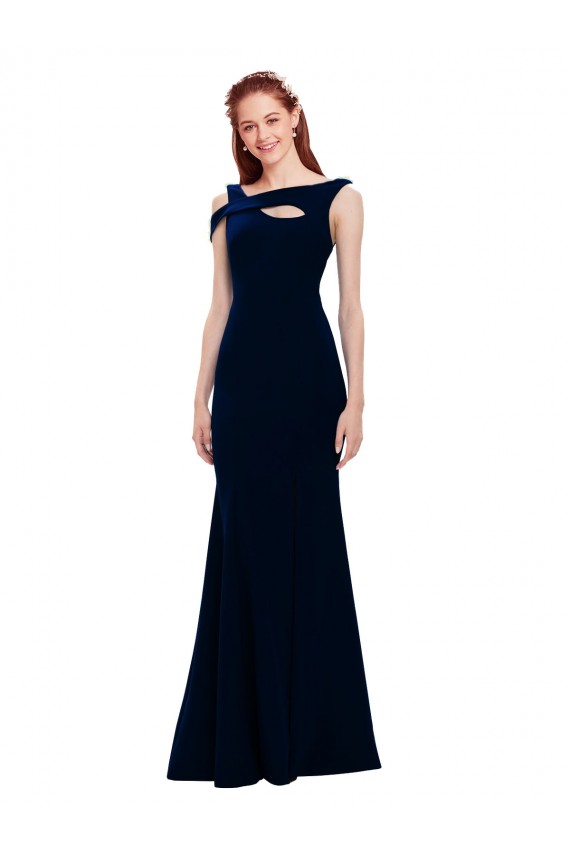 Best Stretch Crepe Off the Shoulder Sleeveless Dark Navy Long Formal Evening Dress Canada