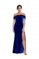 Best Stretch Velvet Off the Shoulder Sleeveless Royal Blue Long Formal Evening Dress Canada