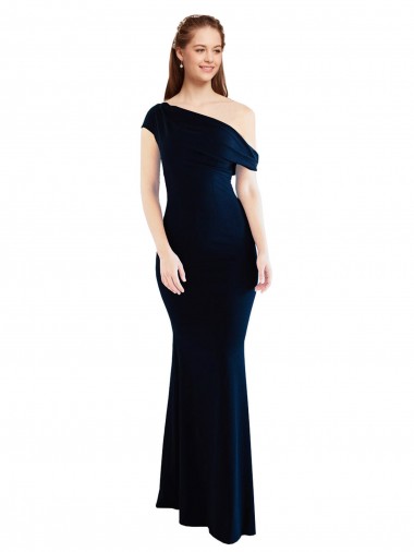 Best Stretch Crepe One Shoulder Sleeveless Dark Navy Long Formal Evening Dress Canada