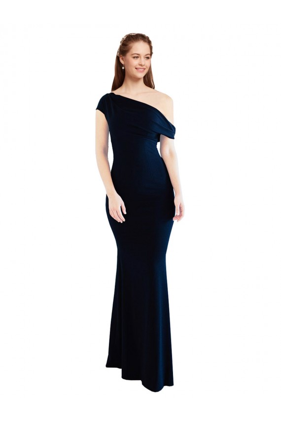 Best Stretch Crepe One Shoulder Sleeveless Dark Navy Long Formal Evening Dress Canada
