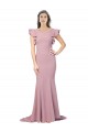 Best Stretch Crepe Round Neck Flutter Sleeves V-Back Sweep Train Formal Evening Dress Canada
