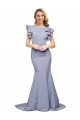 Best Stretch Crepe Round Neck Sleeveless V-Back Sweep Train Formal Evening Dress Canada