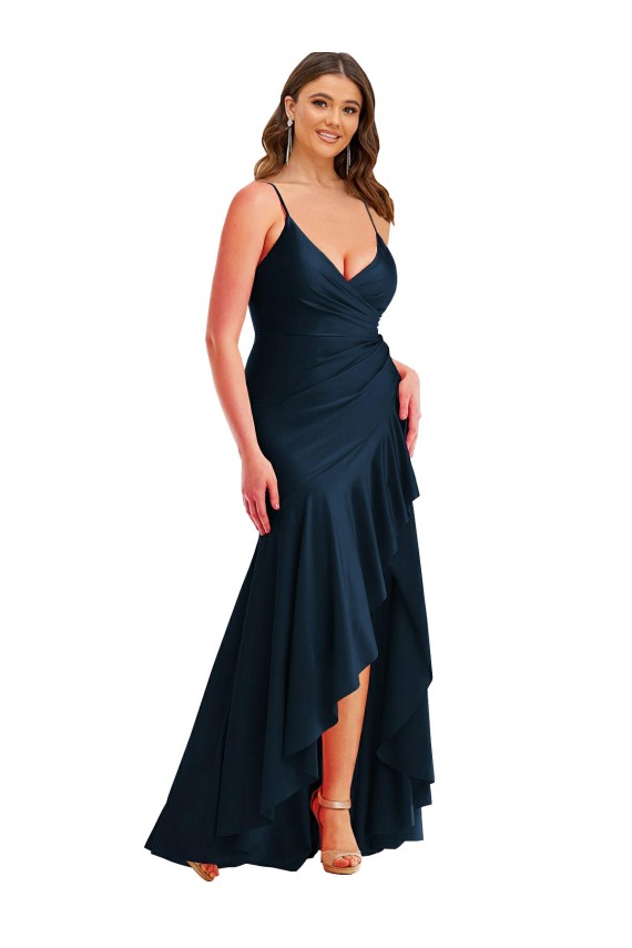 Best Silky Satin Spaghetti Straps Sleeveless Long High Low Plus Size Evening Dress Canada