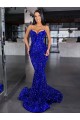 Best Velvet Sequin Spaghetti Straps Sleeveless Mermaid Sweep Train Evening Dress Canada