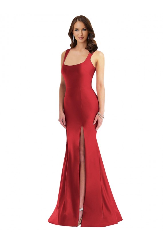 Best Silky Satin Square Neck Sleeveless Long Formal Plus Size Evening Dress Canada