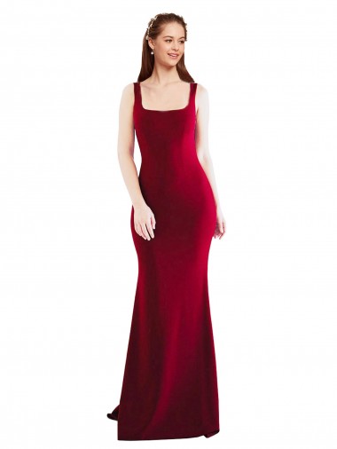Best Stretch Crepe Square Neck Sleeveless Burgundy Long Formal Evening Dress Canada