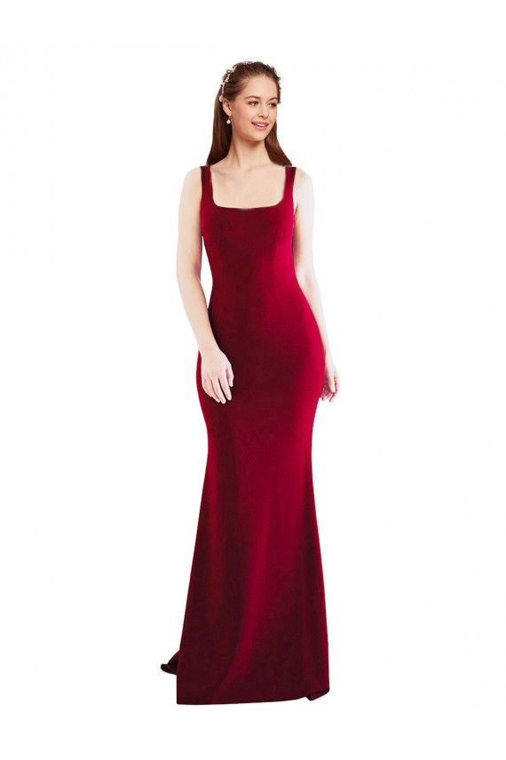 Best Stretch Crepe Square Neck Sleeveless Burgundy Long Formal Evening Dress Canada