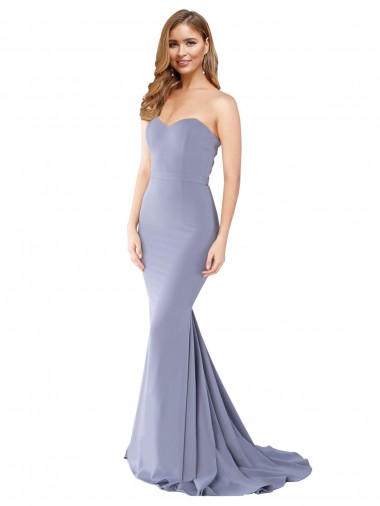 Best Stretch Crepe Sweetheart Sleeveless Low Back Smoke Blue Long Formal Evening Dress Canada