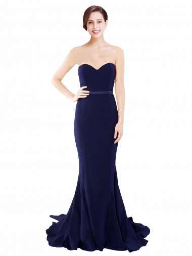 Best Stretch Crepe Sweetheart Sleeveless Low Back Sweep Train Semi Formal Evening Dress Canada