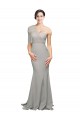 Best Stretch Crepe & Tulle One Shoulder Sleeveless Low Back Sweep Train Formal Evening Dress Canada