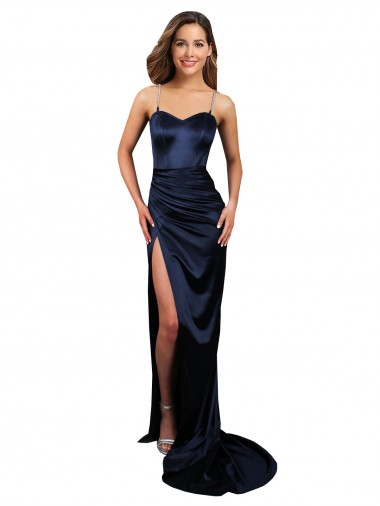 Best Stretch Satin Sweetheart Sleeveless Long Formal Evening Dress Canada