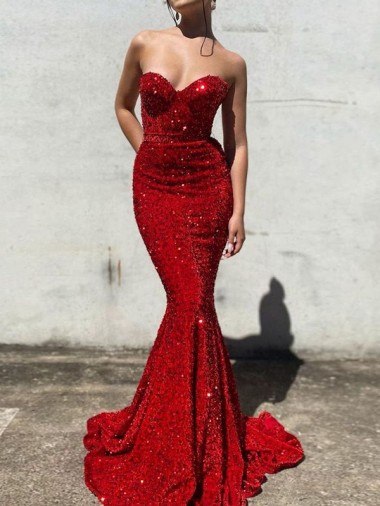 Best Velvet Sequin Sweetheart Sleeveless Court Train Evening Gown Canada
