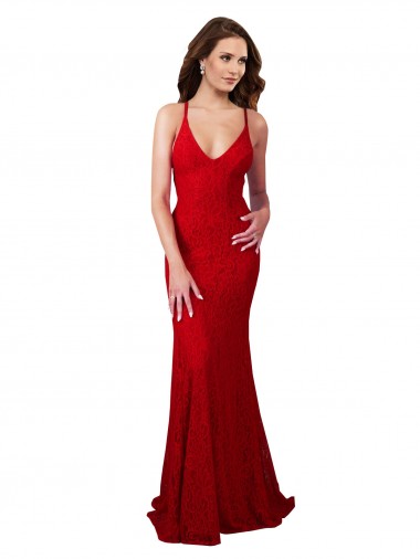 Best Lace V-Neck Sleeveless Open Back Long Formal Dress Canada