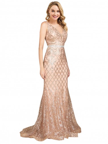 Best Sequin & Sparkling Sequin V-Neck Sleeveless V-Back Long Formal Plus Size Evening Dress Canada