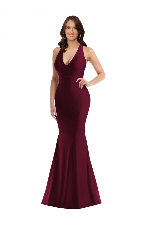 Best Silky Satin V-Neck Sleeveless Open Back Long Formal Plus Size Evening Dress Canada