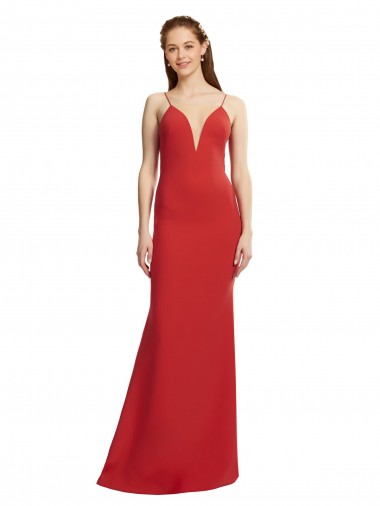 Best Stretch Crepe Spaghetti Straps Sleeveless Open Back Long Formal Evening Dress Canada