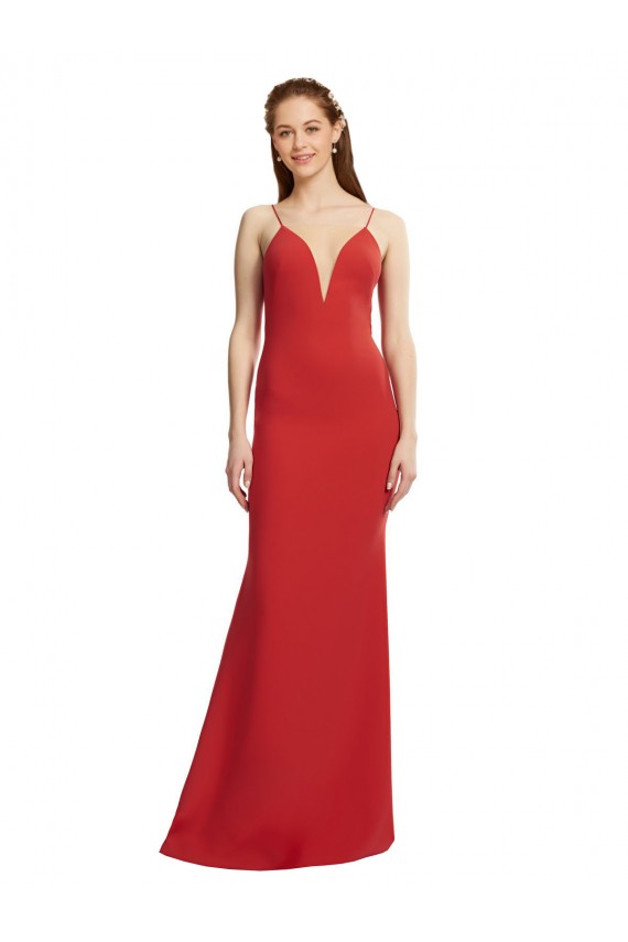 Best Stretch Crepe Spaghetti Straps Sleeveless Open Back Long Formal Evening Dress Canada