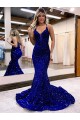 Best Velvet Sequin V-Neck Sleeveless Court Train Evening Dress Canada