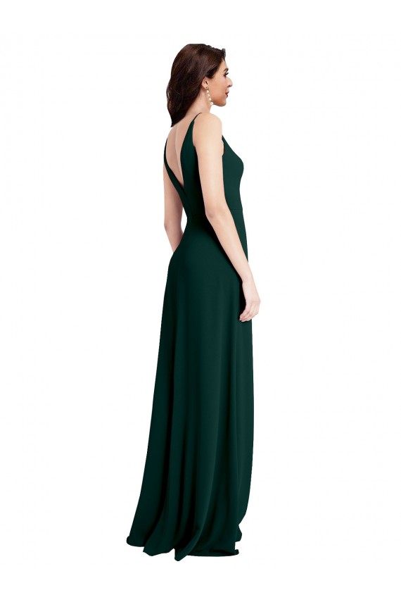 Best Stretch Crepe V-Neck Sleeveless V-Back Midnight Green Long Formal Evening Dress Canada