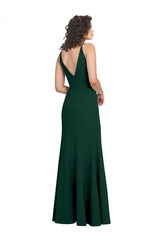 Best Stretch Crepe V-Neck Sleeveless V-Back Midnight Green Long Formal Dress Canada