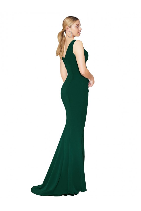 Best Stretch Crepe V-Neck Sleeveless Midnight Green Long Formal Evening Dress Canada