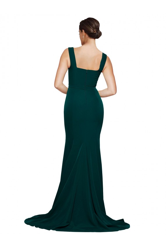 Best Stretch Crepe Square Neck Sleeveless Sweep Train Semi Formal Evening Dress Canada