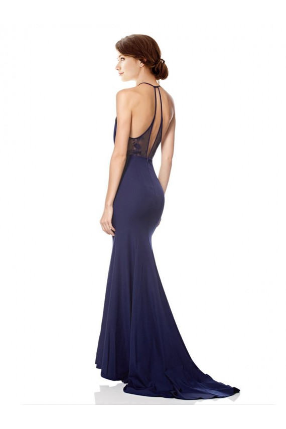 Best Stretch Crepe Halter Neck Sleeveless Long Evening Dress Canada