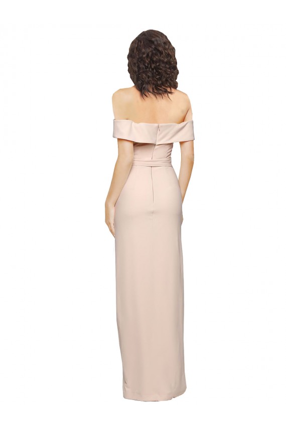 Best Stretch Crepe Off the Shoulder Sleeveless Low Back Nude Long Formal Evening Dress Canada