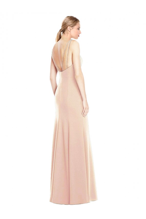 Best Stretch Crepe Bateau Neck Sleeveless Open Back Long Semi Formal Evening Gown Canada