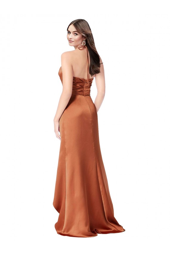 Best Silky Satin Spaghetti Straps Sleeveless Low Back Long High Low Evening Dress Canada