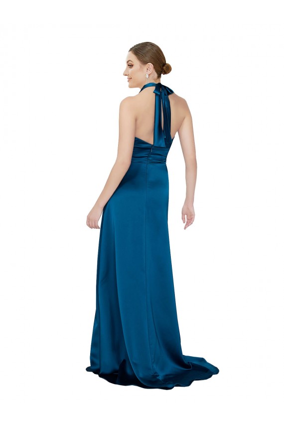 Best Silky Satin Halter Neck Sleeveless Open Back Long Formal Evening Gown Canada