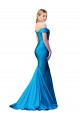 Best Satin Off the Shoulder Sleeveless Peacock Blue Long Formal Evening Dress Canada