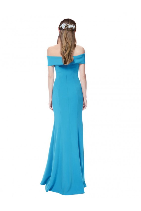 Best Stretch Crepe Off the Shoulder Sleeveless Peacock Blue Long Formal Dress Canada