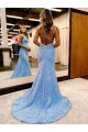 Best Velvet Sequin V-Neck Sleeveless Sweep Train Evening Gown Canada