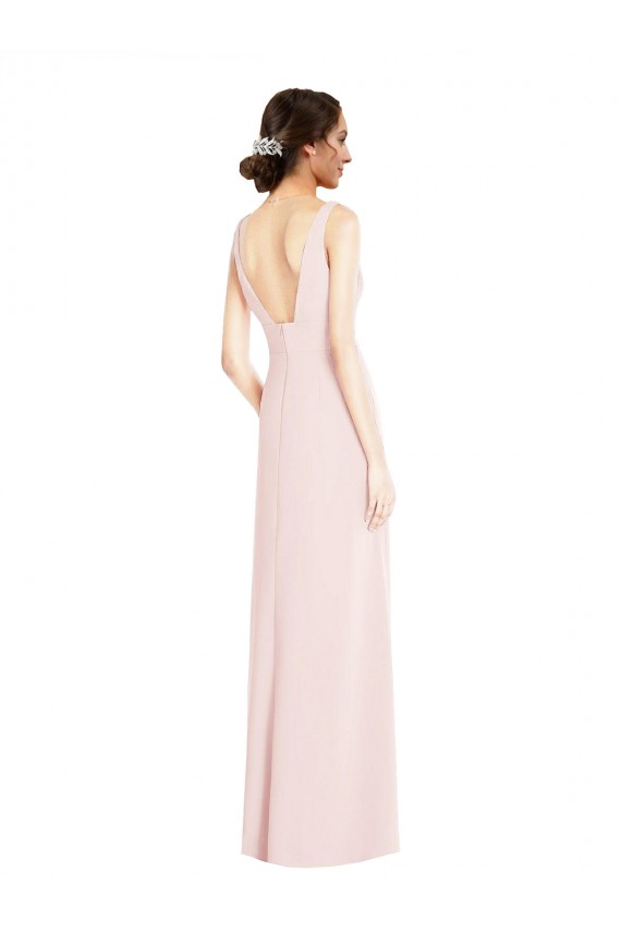 Best Stretch Crepe V-Neck Sleeveless Low Back Pink Long Black Tie Evening Dress Canada