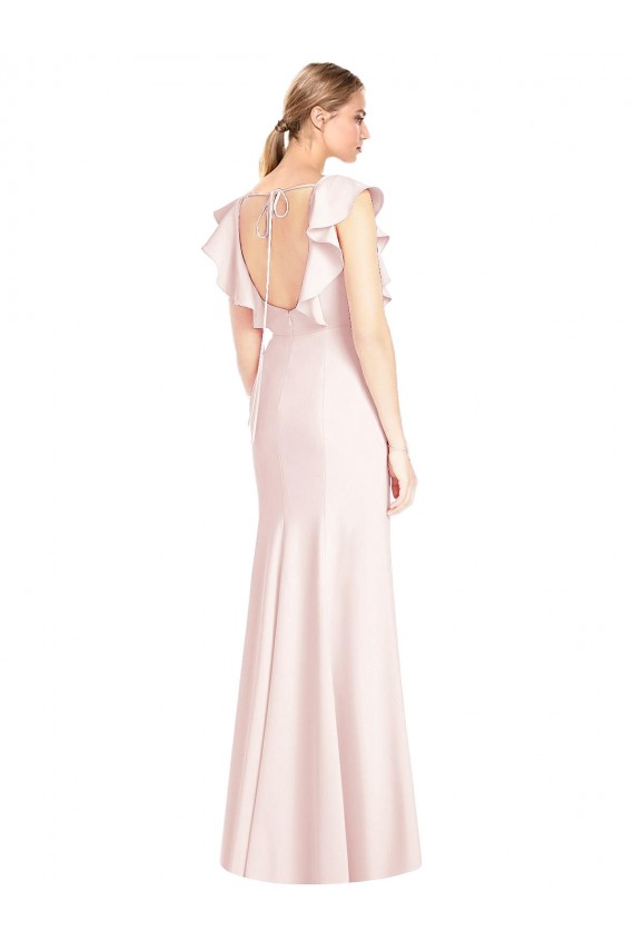 Best Stretch Crepe Bateau Neck Cap Sleeves Open Back Long Formal Dress Canada