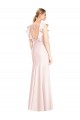 Best Stretch Crepe Bateau Neck Cap Sleeves Open Back Long Formal Dress Canada