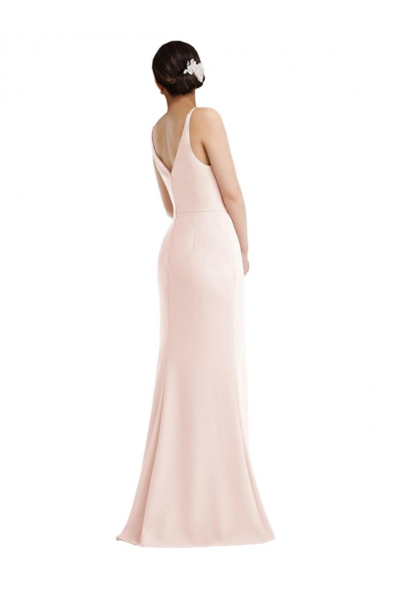 Best Stretch Crepe V-Neck Sleeveless V-Back Pink Long Formal Evening Dress Canada