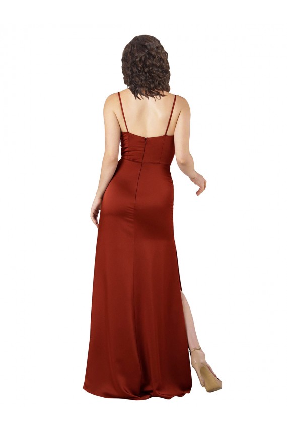 Best Silky Satin Spaghetti Straps Sleeveless Low Back Red Long Formal Evening Dress Canada