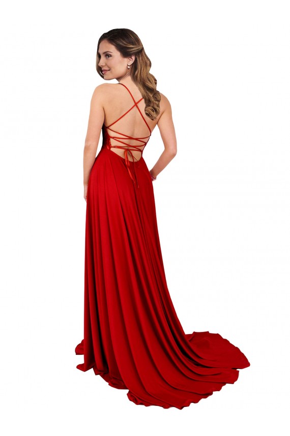 Best Spandex & Lace Spaghetti Straps Sleeveless Open Back Long Semi Formal Evening Dress Canada