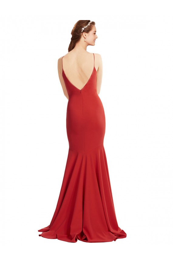 Best Stretch Crepe Spaghetti Straps Sleeveless Open Back Long Formal Evening Dress Canada