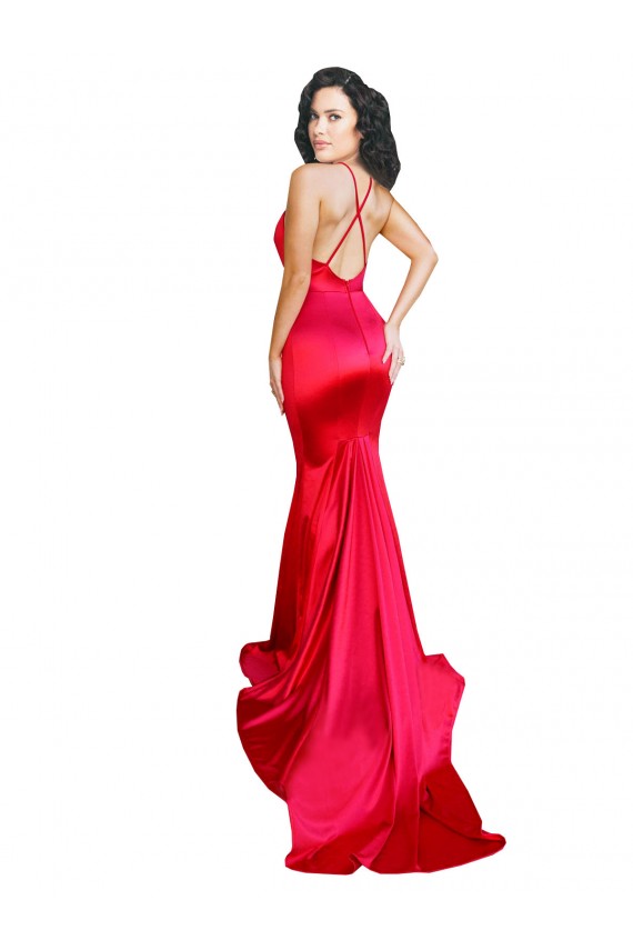 Best Stretch Satin Sweetheart Sleeveless Low Back Red Long Formal Evening Dress Canada