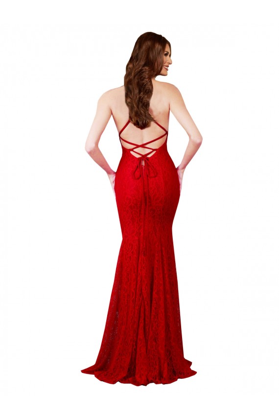 Best Lace V-Neck Sleeveless Open Back Long Formal Dress Canada