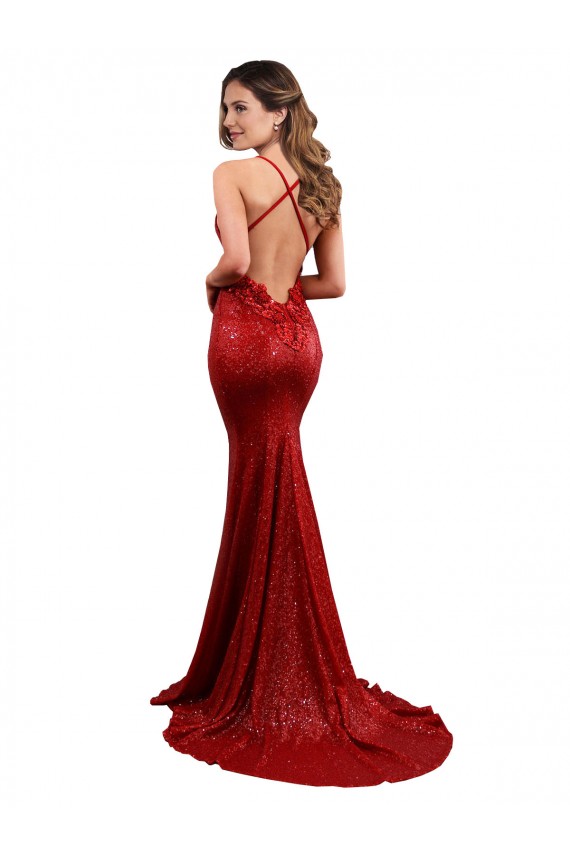 Best Sequin V-Neck Sleeveless Open Back Long Evening Dress Canada