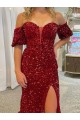 Best Velvet Sequin Off the Shoulder Short Sleeves Court Train Evening Dress Canada