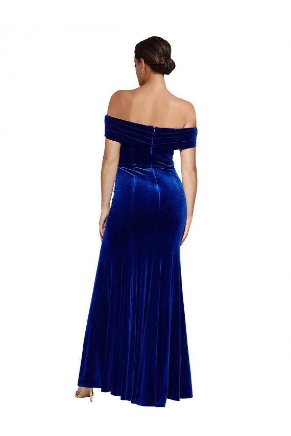Best Stretch Velvet Off the Shoulder Sleeveless Royal Blue Long Formal Evening Dress Canada